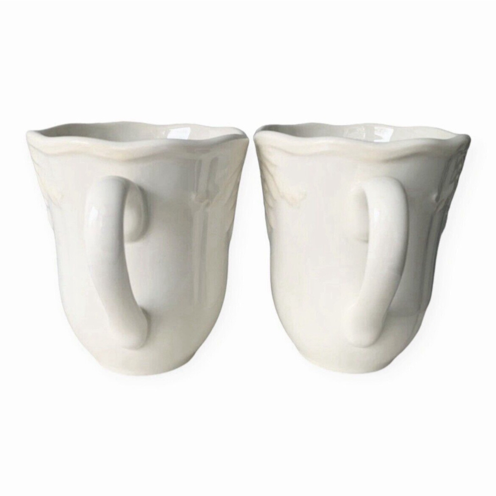 Pair Vintage Lenox Butlers Pantry Gourmet Mugs 14oz White Cream Farmhouse 4.5” - Picture 4 of 13